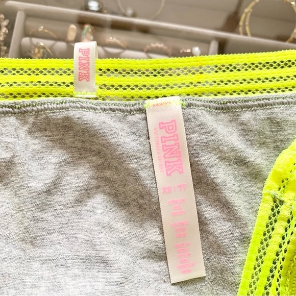 VS Heather Grey Neon Yellow Green Strappy Push-Up Padded Bralette Panty Set - Picture 14 of 14